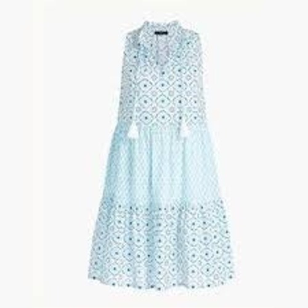 J.Crew Dress Womens Medium Blue Tiered Sleeveless Block Print Midi AW732 Boho